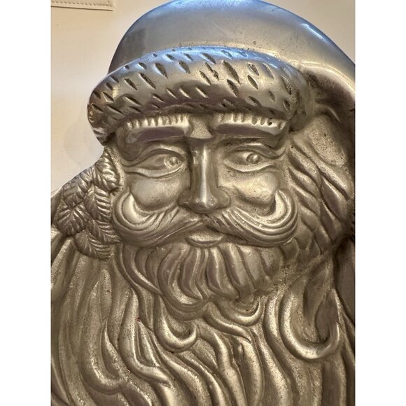 Vintage Large Silver Pewter Santa Claus Serving Bowl Sheridan Import 15 X 11 - Picture 2 of 10